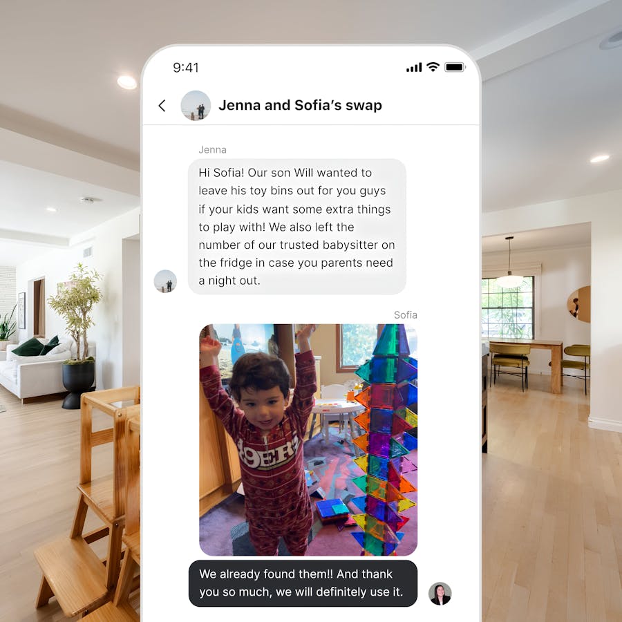 Connect with caring parents in the Kindred home swapping community. A message exchange between hosts and guests shows the thoughtful touches like leaving toy bins and trusted babysitter contacts for visiting families. Kindred fosters a supportive environment where parents understand and respect each other’s needs, making family travel feel like a true community experience.