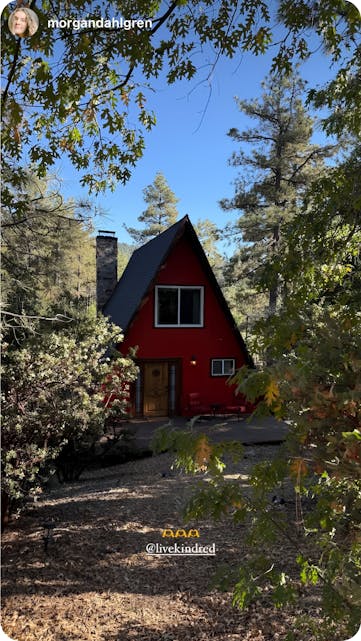 A-frame cabin nestled in nature, perfect for retirees looking to swap homes and reconnect with the outdoors. Explore scenic locations and enjoy the health benefits of forest escapes with Kindred.