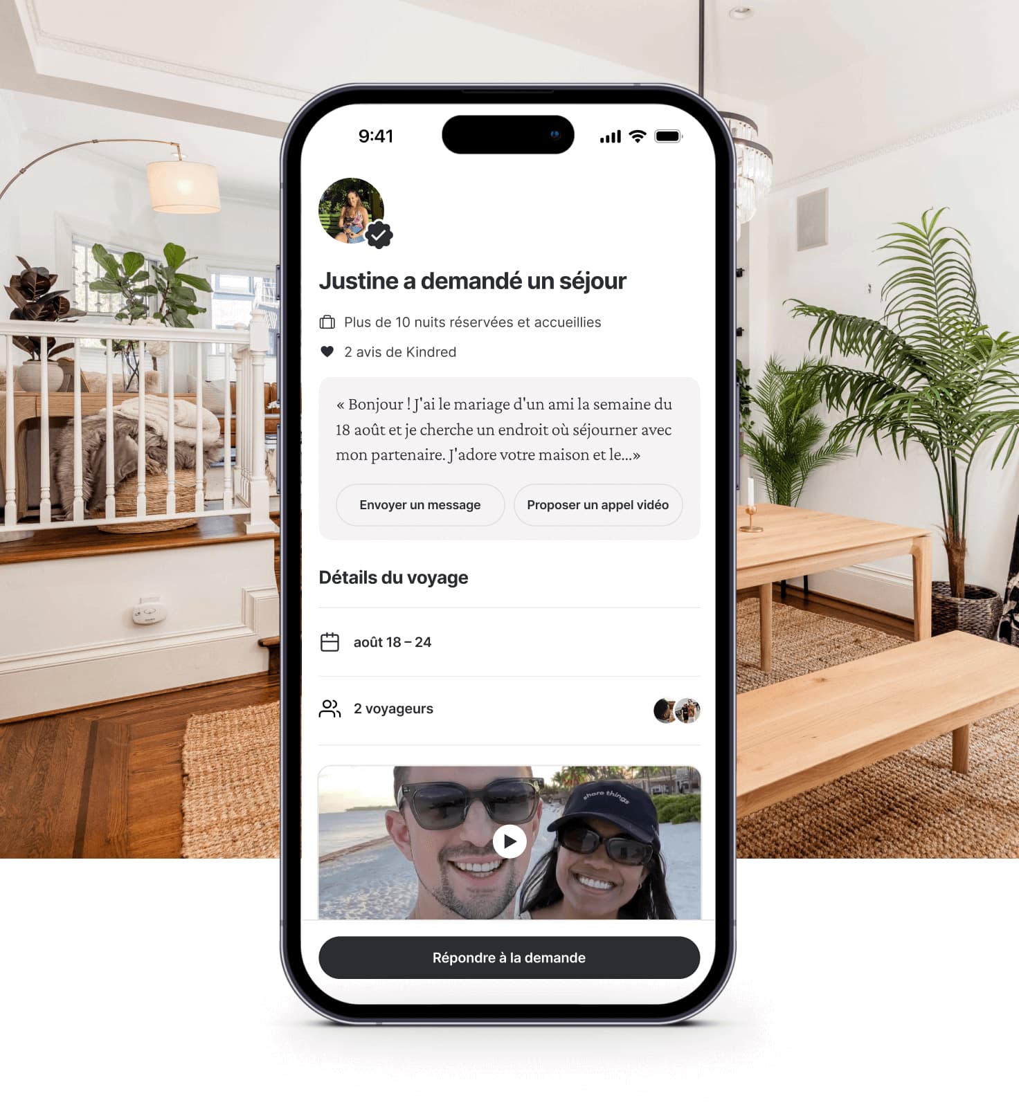 Connectez-vous en toute confiance et rejoignez Kindred dès aujourd'hui. Notre communauté d'échange de domicile est basée sur la confiance. Profitez d'un échange de domicile sécurisé avec notre appel vidéo de présentation, une mesure clé de confiance et de sécurité.